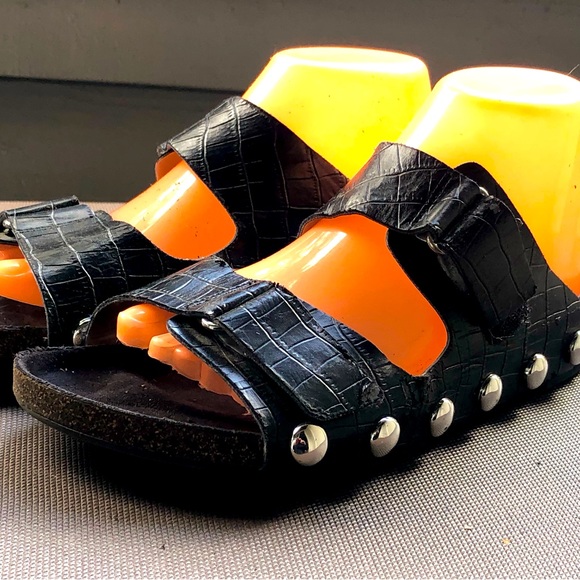 Sam & Libby Black Leather with Studs Buckle Sandals Size 8 - Picture 1 of 13